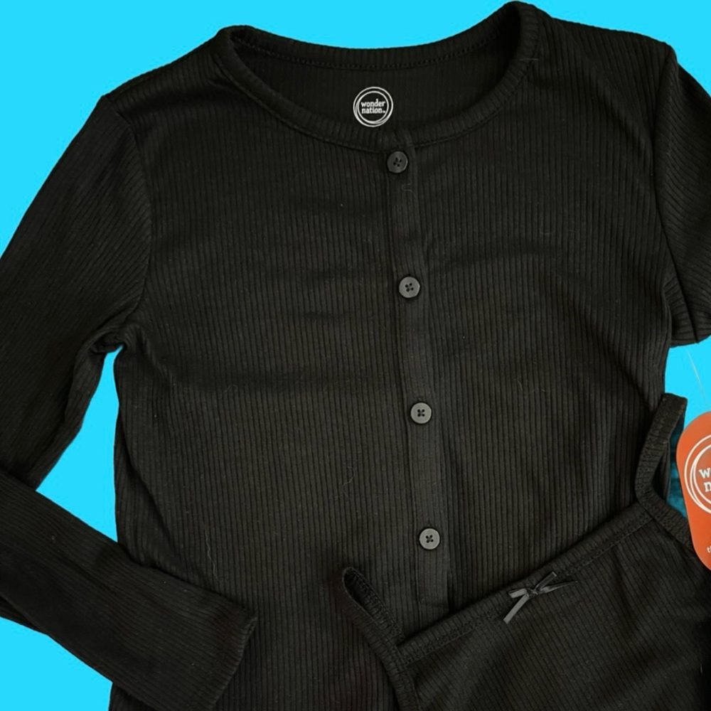NWT Girl’s 2 pc Sweater Set Black (L) 10 12 Cotton Blend Ribbed NWT